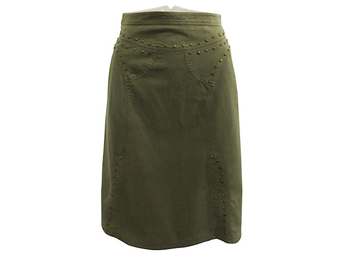 Kenzo Khaki Skirt with Brass Studs Green Cotton  ref.806551
