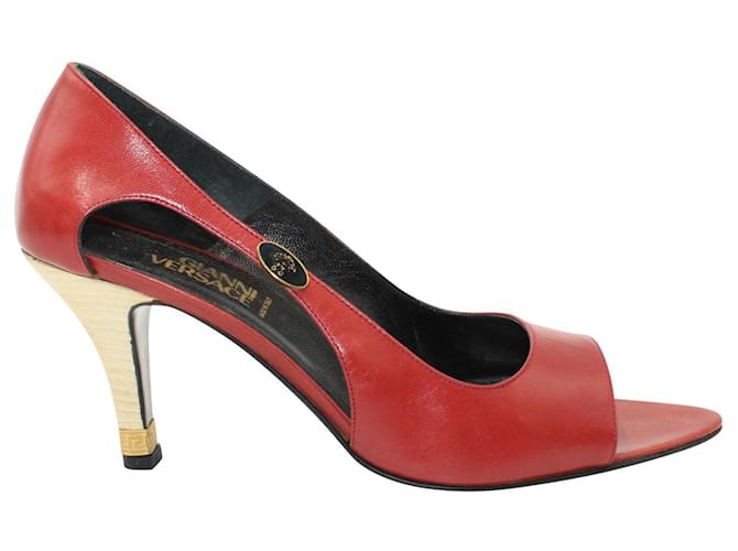 Gianni Versace Salto vintage vermelho e bege Couro  ref.806578