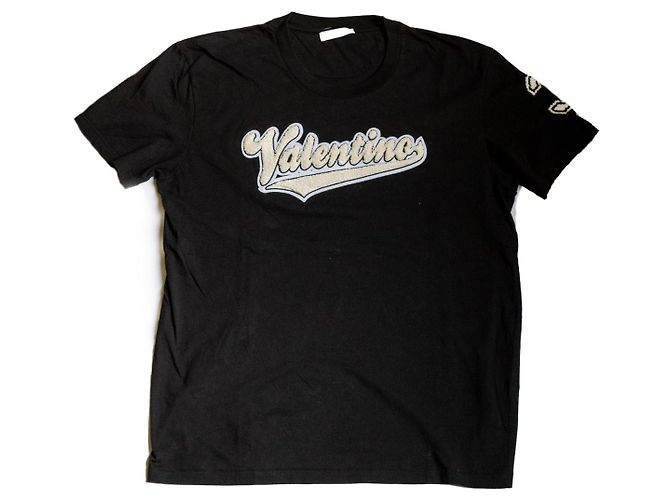 T-shirt Valentino in cotone con patch logo nero