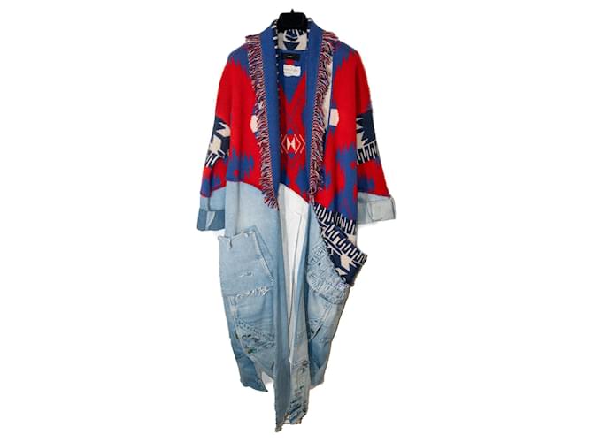 Alanui Manteaux, Vêtements d'extérieur Cachemire Rouge Bleu  ref.806624
