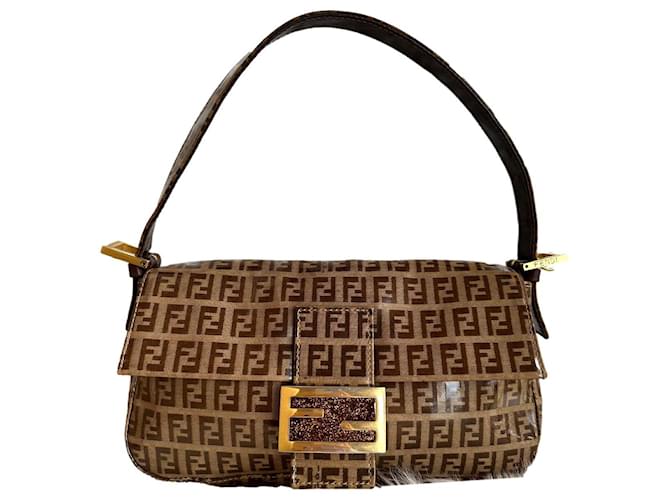Fendi monogram limited edition baguette bag Brown Golden Patent leather  ref.806849
