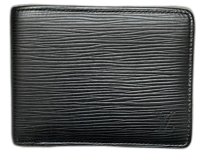 Louis Vuitton Monedero múltiple Negro Cuero  ref.806860