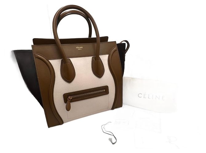 Bolsa Céline Luggage Mini Caqui e Azul Escuro de Couro