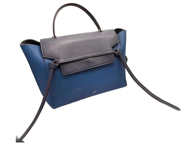 Big Bag Cinto Céline Mini Azul de Couro e Camurça