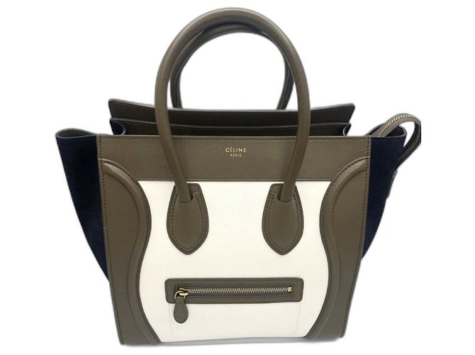 Céline Luggage mini Handtasche Leder weiß khaki dunkelblau