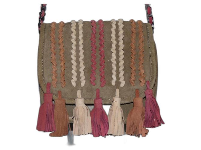 Sac Cameraboy Ikks en Daim Kaki Rouge Beige Marron clair