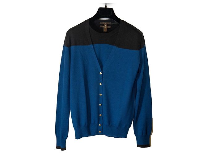 Louis Vuitton Twin-Set Schwarz Blau Seide Kaschmir Wolle Marineblau