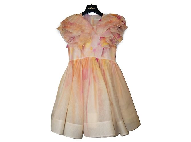 Minivestido Zimmermann de seda rosa blanco naranja amarillo