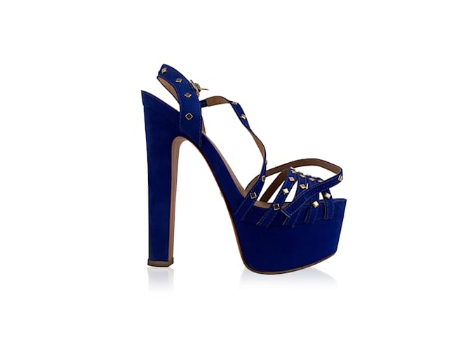 Schutz Blue Suede High Heels Sandals with Studs Size 39  ref.807062