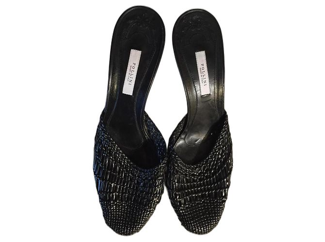 Pollini Black Leather Pumps 8cm Heels
