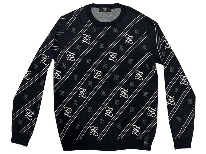 Fendi Kaligraphy Wollpullover Schwarz 