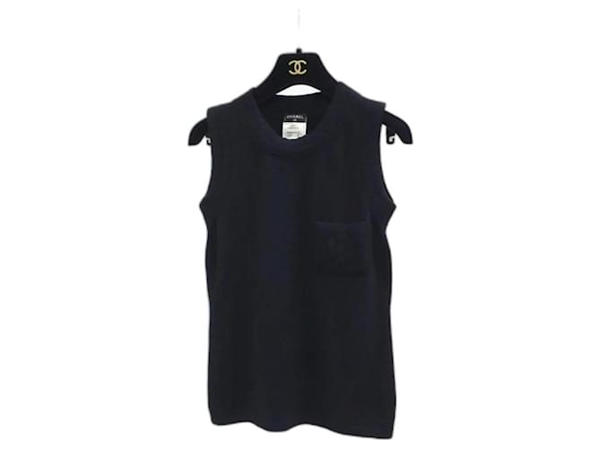 CHANEL Camelia Sleeveless Jersey Top Black Cashmere  ref.807487