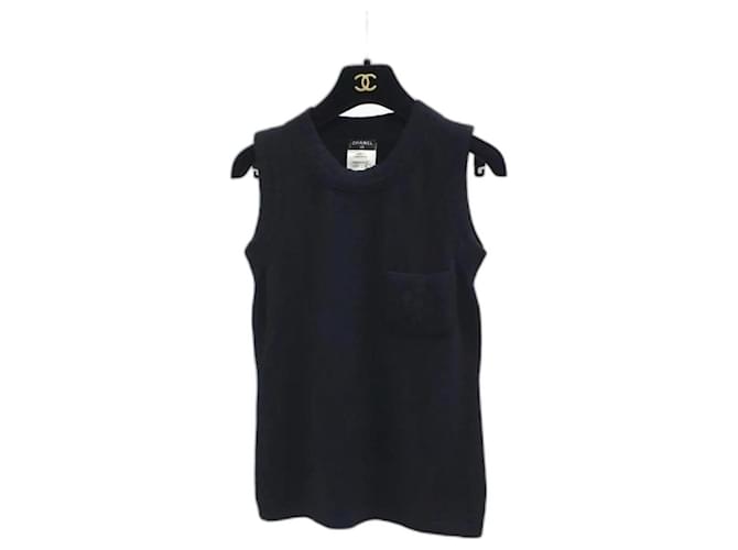 CHANEL Camelia Ärmelloses Jersey-Top Schwarz Kaschmir  ref.807487