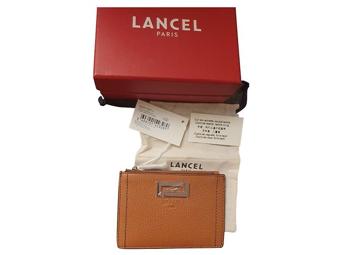 Lancel Pia Card Holder Camel Leather Light brown