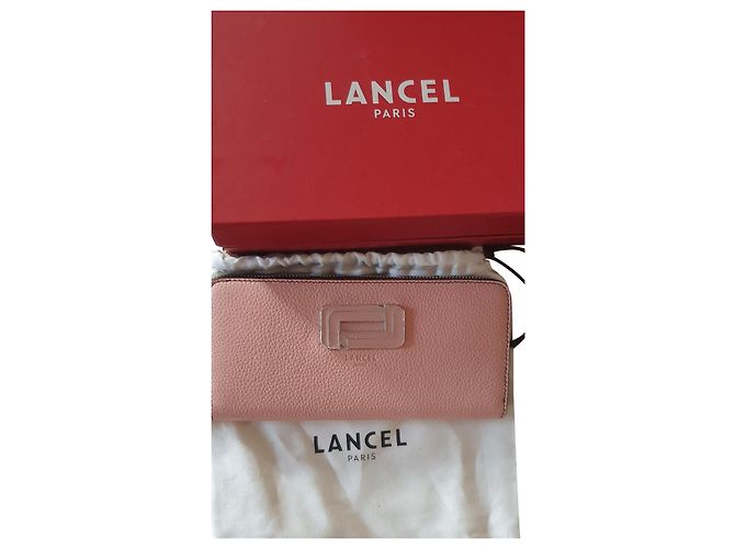 Lancel Mia slim zip wallet pink ostrich leather