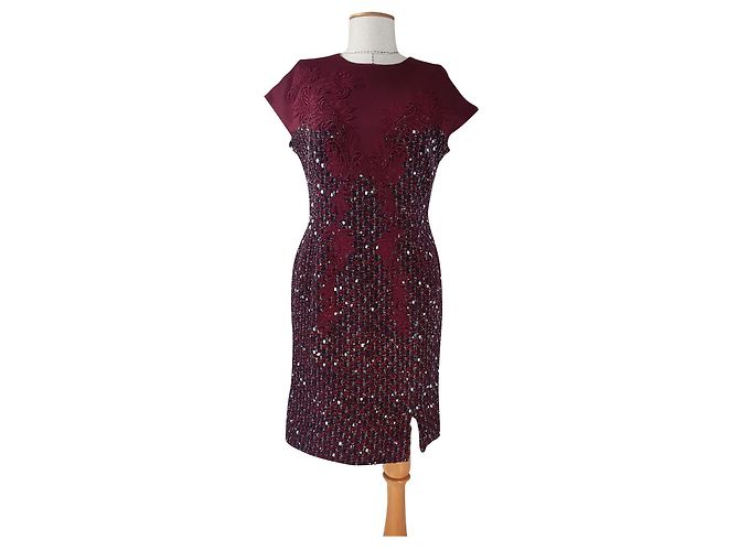 Escada Kleid Dunkelrot Wolle Mischgewebe Größe 38 Bordeaux