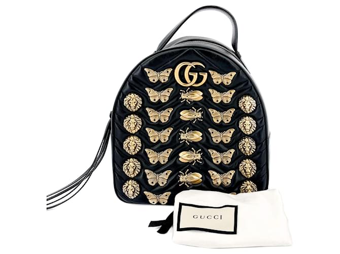Gucci GG Marmont Animal Studs black leatherBackpack - Joli Closet