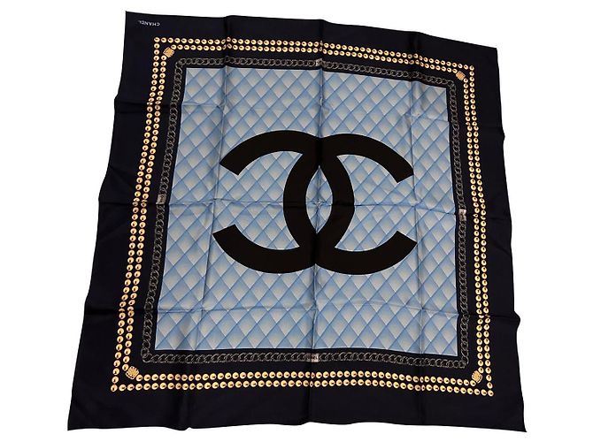 Sciarpa Chanel in seta blu navy 