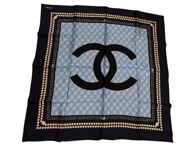Chanel Silk scarves Blue Navy blue  ref.807919