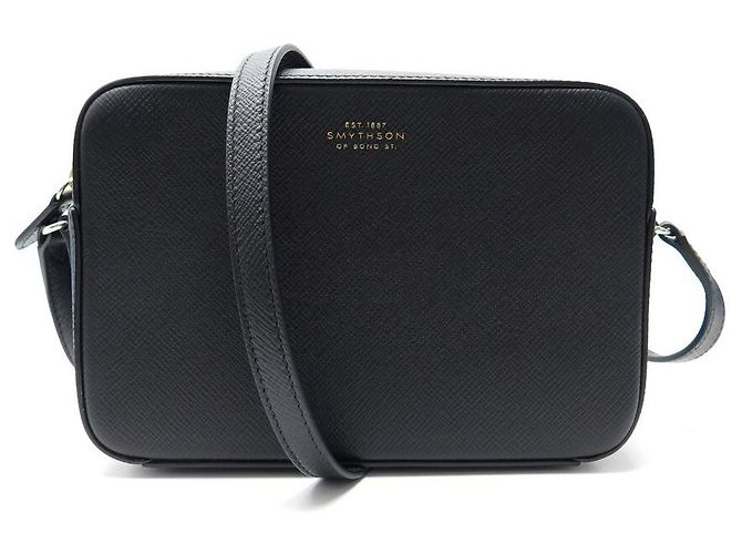 NEUF SAC A MAIN SMYTHSON CAMERA MOYEN BANDOULIERE 1202012 CUIR PANAMA NOIR