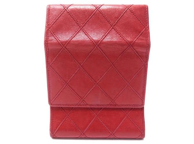 VINTAGE CHANEL CHECKBOOK HOLDER RED LEATHER QUILTED CARDS