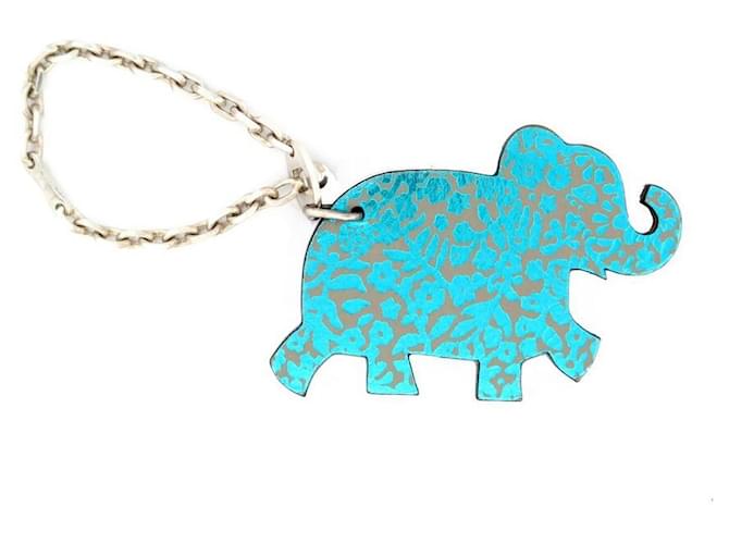 Hermès NEW HERMES ELEPHANT BLUE LEATHER & GRAY CHARM KEY RING BAG KEY RING  ref.808016 - Joli Closet