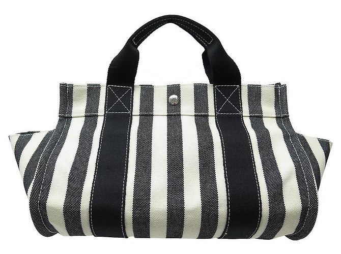 Hermès NOVA BOLSA HERMES CANNES MM CABAS EM ALGODÃO PRETO E BRANCO NOVA BOLSA DE MÃO