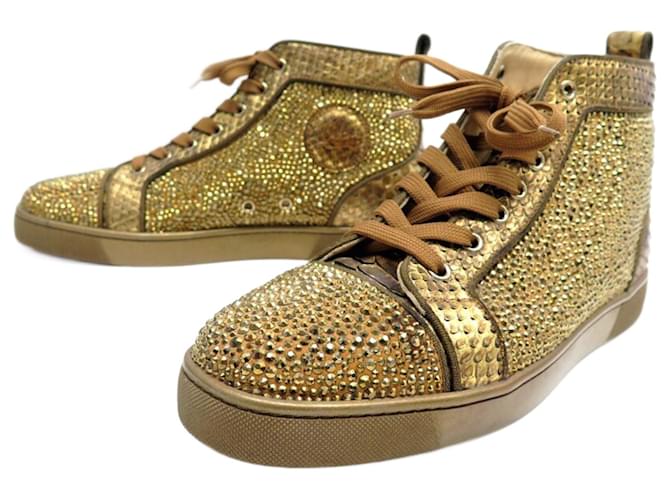 NEW CHRISTIAN LOUBOUTIN LOUIS STRASS SHOES 42.5 PYTHON SHOES SNEAKERS Golden Exotic leather  ref.808083