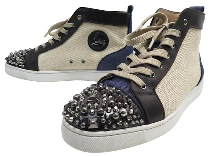 CHRISTIAN LOUBOUTIN SHOES LOU SPIKES SNEAKERS 45 LEATHER CANVAS