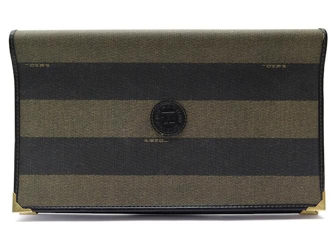 VINTAGE FENDI NOTEBOOK HOLDER WITH AGENDA COVER IN CANVAS AND BLACK KHAKI LEATHER  ref.808098