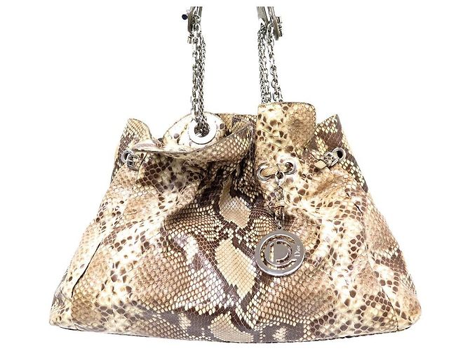 NEUF SAC A MAIN CHRISTIAN DIOR LE 30 EN CUIR DE PYTHON BEIGE PURSE HANDBAG