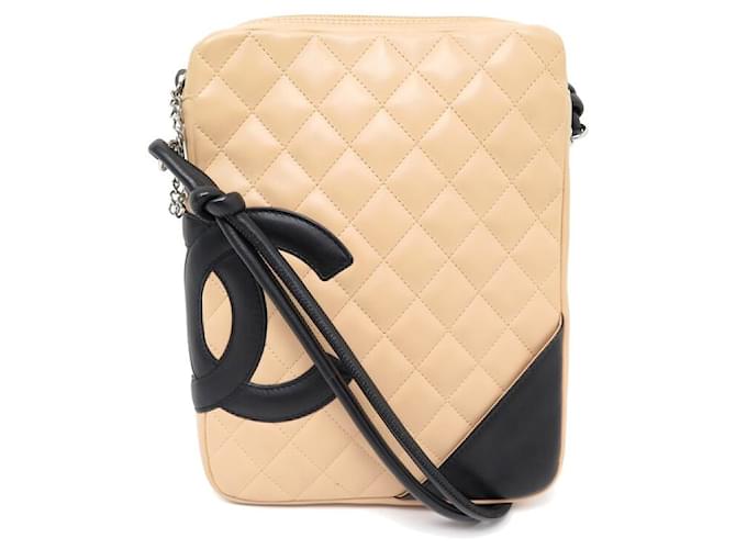 NEW CHANEL CAMBON BESACE LOGO CC BANDOULIERE HANDBAG IN QUILTED LEATHER Beige  ref.808193