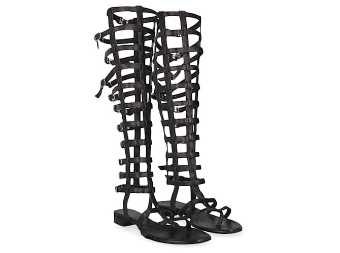Chanel Sandals Black Leather  ref.808392