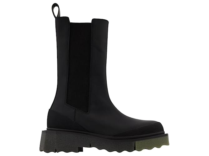 Off White Sponge Sole High Chelsea Boots in Black/Green Leather  ref.808950