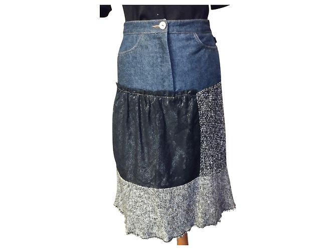 GONNA CHRISTIAN LACROIX GONNA PATCHWORK DENIM..WOOL....PIZZO T 34/36 Multicolore