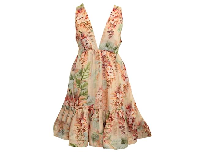 Zimmermann Deep V-Neck Floral Dress Linen  ref.809597
