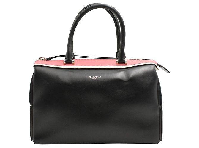 Emilio Pucci Schwarz mit gestreifter Bowler-Tasche in Pink und Creme