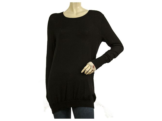 Burberry Brit Black Lana merino lavorata a maglia mini abito lungo o top lungo taglia L Nero