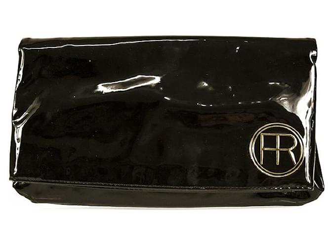 Autre Marque Felix Rey Black Patent Leather FR Logo Fold Over Clutch Bag Handbag  ref.809910