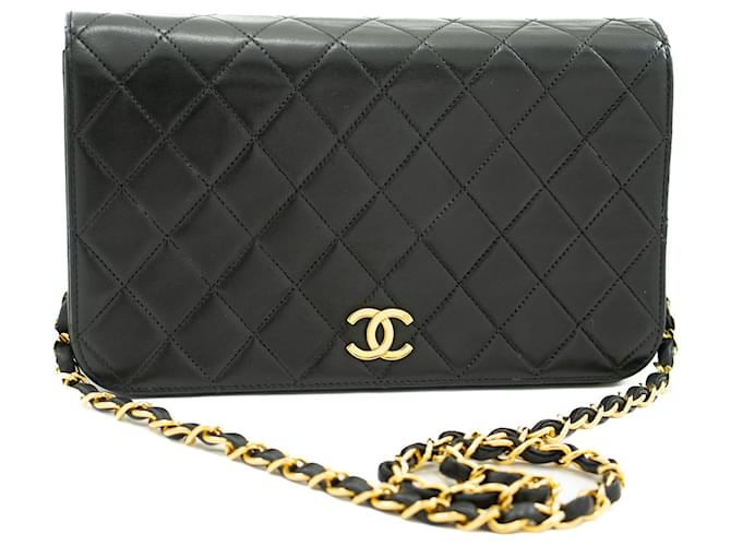 Timeless Chanel Wallet an der Kette Schwarz Leder  ref.810158