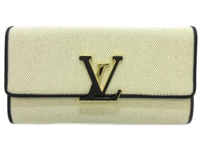 Louis Vuitton Portefeuille Capucines Black Cream Leather Cloth  ref.811102