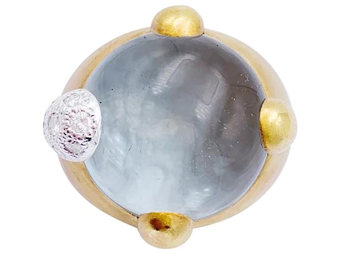 Bague Pomellato, "Griffe", or jaune, diamants, aigue-marine. Or blanc  ref.814873