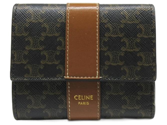 Céline Small Trifold Wallet Black Dark brown Leather  ref.815047