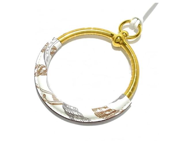 Hermès Ciondolo grande ad anello Bianco Multicolore D'oro Pelle  ref.815077