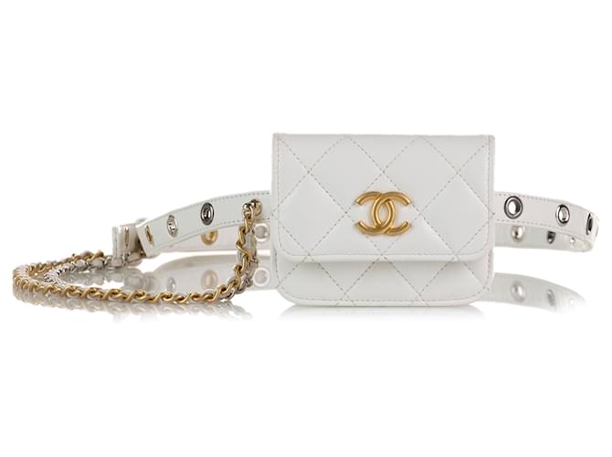 Chanel White Punk Chain Leather Belt Bag ref.815616 - Joli Closet