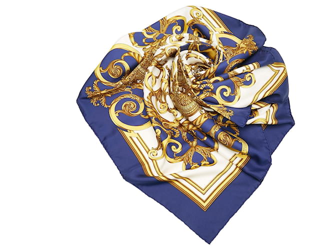 Hermès Sciarpa di seta Hermes blu Les Tuileries Panno  ref.815653