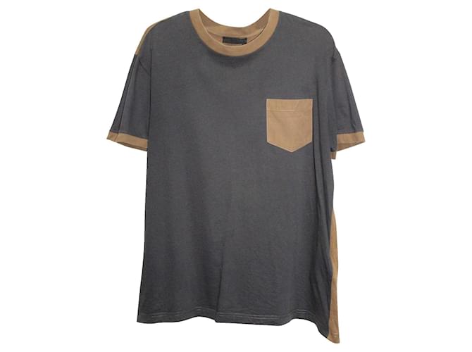 Prada T-shirt gris et marron Coton  ref.815720
