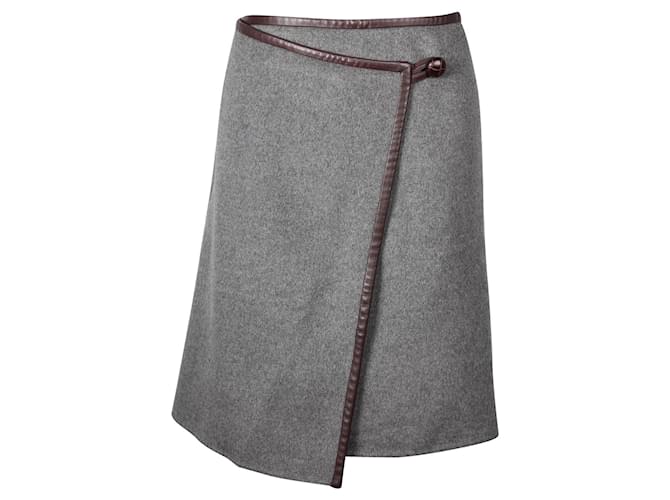 Dkny Grey Wool / Cashmere Wrap Around Skirt with Leather Trim  ref.815732