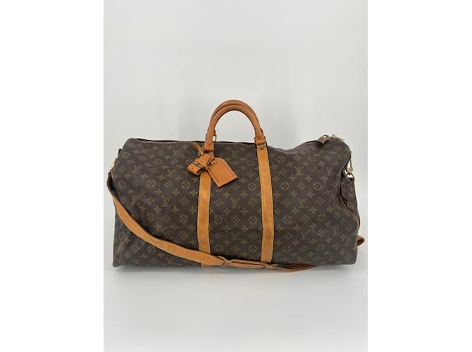 Brown Coated Canvas Louis Vuitton Keepall Bandouliere 60 Cloth  ref.816001