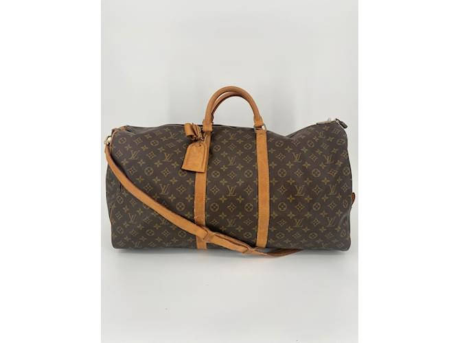 Brown Coated Canvas Louis Vuitton Keepall Bandouliere 60 Cloth  ref.816002